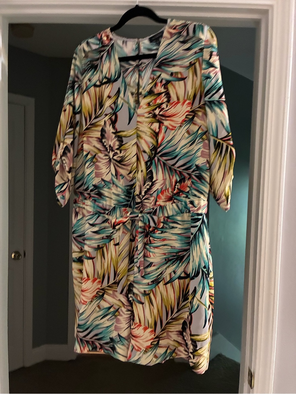 The Limited Tropical Leaf-Print in Aqua, Coral, Black Romper Dress